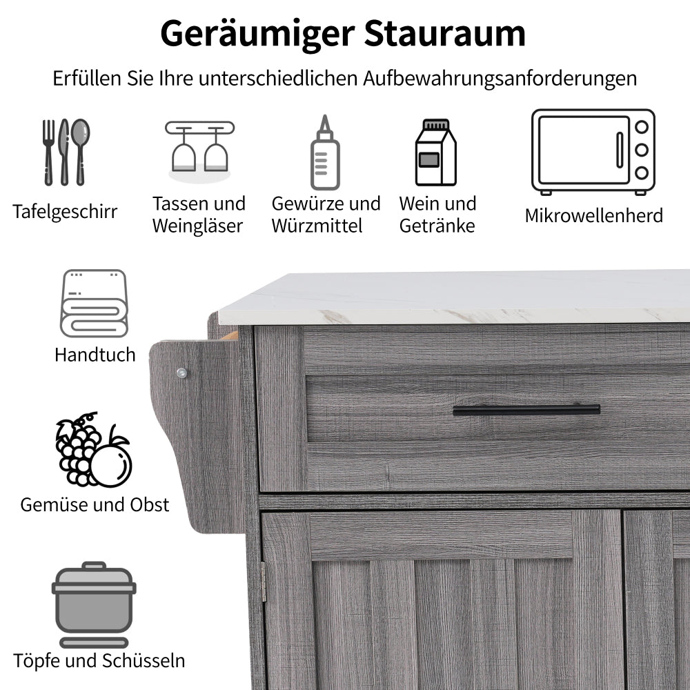 Keukentrolley – Keukenwagen – Keukenkast – Serveerwagen – Opbergtrolley – Inklapbaar Tafelblad – 5 Wieltjes Mobiliteit – Ruimtebesparend Design – Duurzaam Niet-Houten Materiaal – Khaki Grijs met Gouden Poten