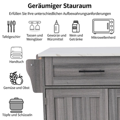 Keukentrolley – Keukenwagen – Keukenkast – Serveerwagen – Opbergtrolley – Inklapbaar Tafelblad – 5 Wieltjes Mobiliteit – Ruimtebesparend Design – Duurzaam Niet-Houten Materiaal – Khaki Grijs met Gouden Poten