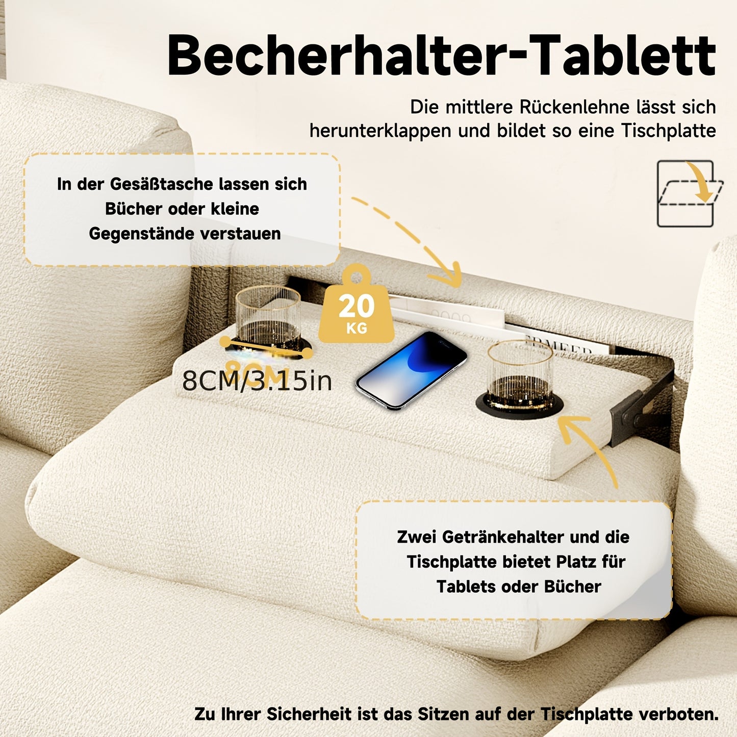 Chenille Bank – Inklapbare Sofa – Slaapbank – Zithoek – Opbergbank – Grijs – Met Opbergruimte & Inklapbare Tafel – Veelzijdig Inklapbaar & Comfortabel