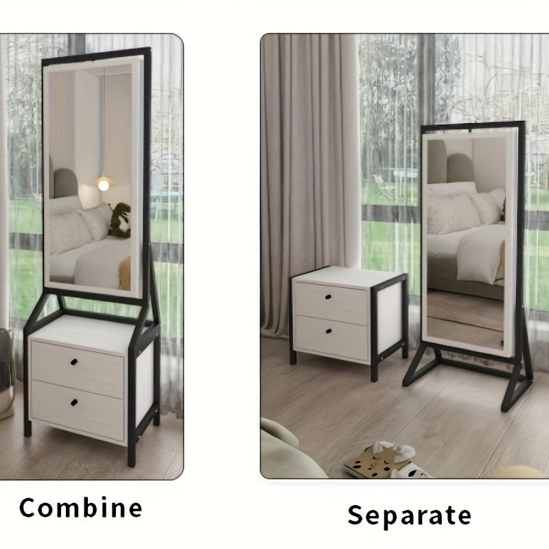 Makeupspiegelkast – Sieradenkast – Make-upkast – Kaptafel – Spiegelkast – 360° Draaibaar – Wit Hout – 2 Lade Opbergruimte
