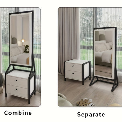 Makeupspiegelkast – Sieradenkast – Make-upkast – Kaptafel – Spiegelkast – 360° Draaibaar – Wit Hout – 2 Lade Opbergruimte