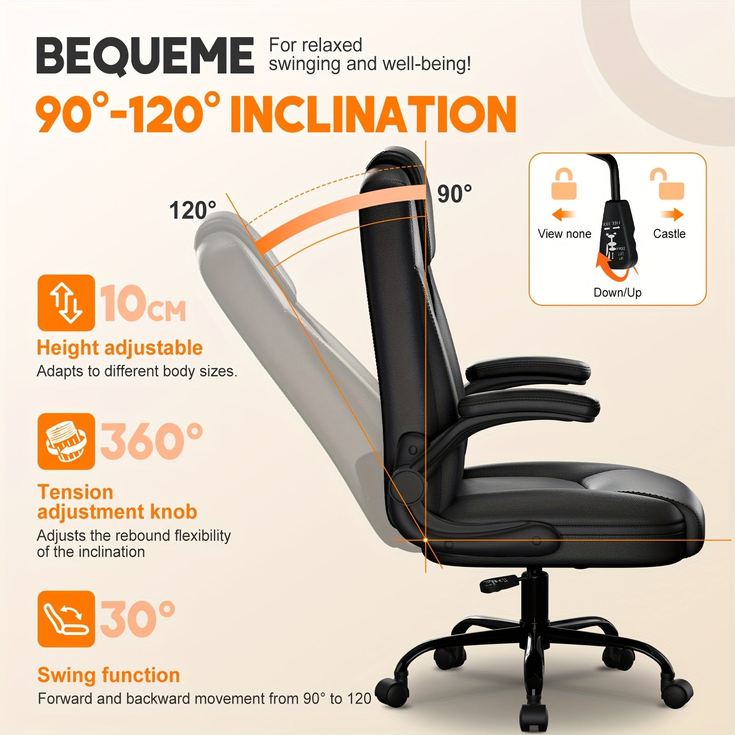 Authmic Office Chair Ergonomic Desk Chair Executive Chair with Padded Armrests Foldable, Height Adjustable, Rocking Function And Headrest Comfortable for Home Office Office Chair 150kg