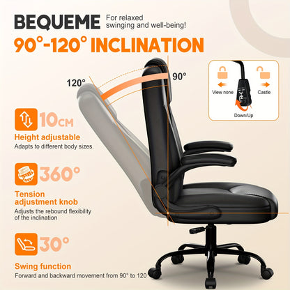 Authmic Office Chair Ergonomic Desk Chair Executive Chair with Padded Armrests Foldable, Height Adjustable, Rocking Function And Headrest Comfortable for Home Office Office Chair 150kg