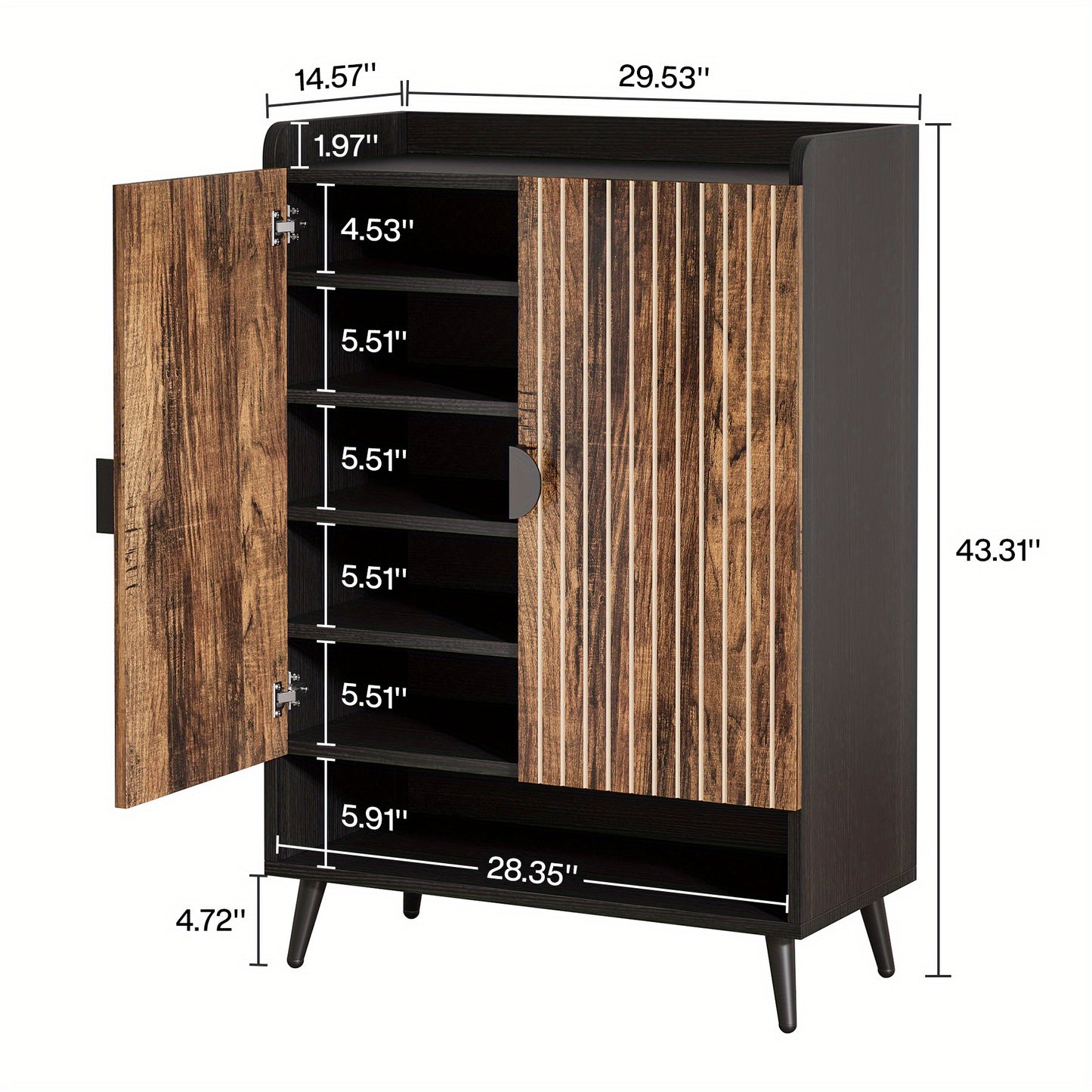 Schoenenkast – Schoenopberger – Schoenenrek – Schoenenschuifkast – Schoenmeubel – Rustic Brown Zwarte Afwerking – 6 Laags Met 3 Lades En 2 Deuren – Massief Hout En Kunststof Board – Compact 68,5 cm Hoogte
