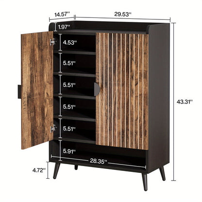 Schoenenkast – Schoenopberger – Schoenenrek – Schoenenschuifkast – Schoenmeubel – Rustic Brown Zwarte Afwerking – 6 Laags Met 3 Lades En 2 Deuren – Massief Hout En Kunststof Board – Compact 68,5 cm Hoogte