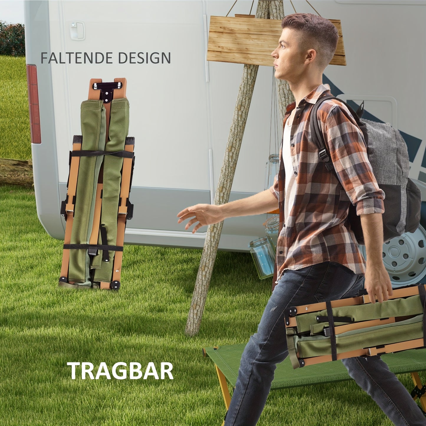 Draagbare Inklapbare Zonnebed – Ligbed – Lounger – Relaxstoel – Strandbed – Donkergroen – Lichtgewicht Aluminium Frame – Duurzaam Oxford Stof – 196x64x45 cm – Ingebouwde Zijzakken