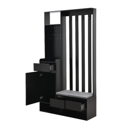 Schoenenkast – Schoenenrek – Schoenenbank – Schoenenopberger – Hal Organizer – Met 4 Haken – Zwart Metalen Frame – Gevoerde Zitplek – 180x100x35 cm – Ruimtebesparend – Duurzaam