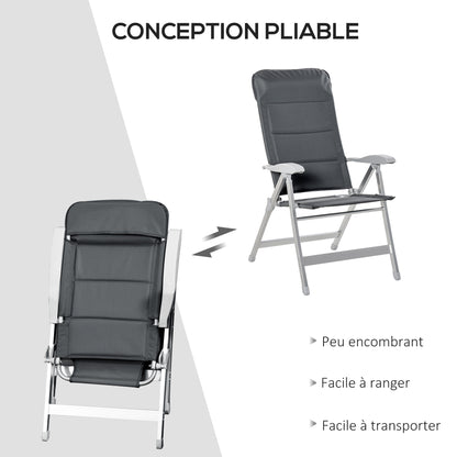 Tuinstoelen – Klapstoelen – Balkonstoelen – Campingstoelen – Verstelbare Tuinstoelen Donkergrijs – Aluminium Frame – Inklapbaar Met Hoge Rugleuning