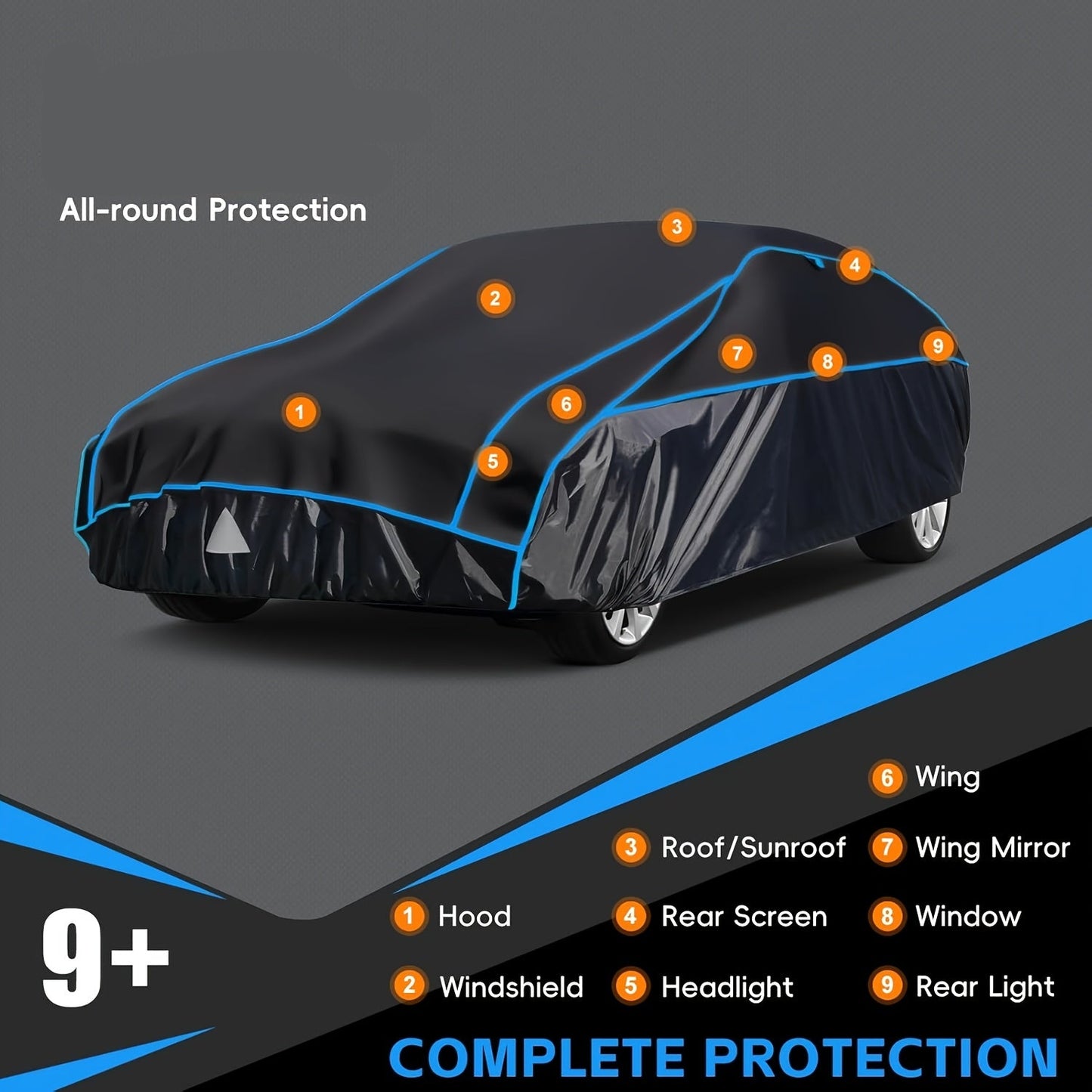 Autohoes Hagelbestendig – Autohoes Waterdicht – Auto Bescherming – Auto Beschermhoes – Coupe Hatchback 450-470 cm – 5 mm EVA Composiet – Windbestendig Met Reflectie