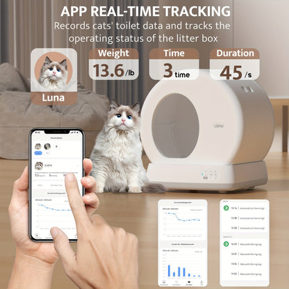Automatische Kattenbak – Zelfreinigende Kattenbak – Slimme Kattenbak – Geurloze Kattenbak – App-Bediening – Lage Instap 14,7 cm – Geurverdrijver Met 10 Sensoren – Witte Variant