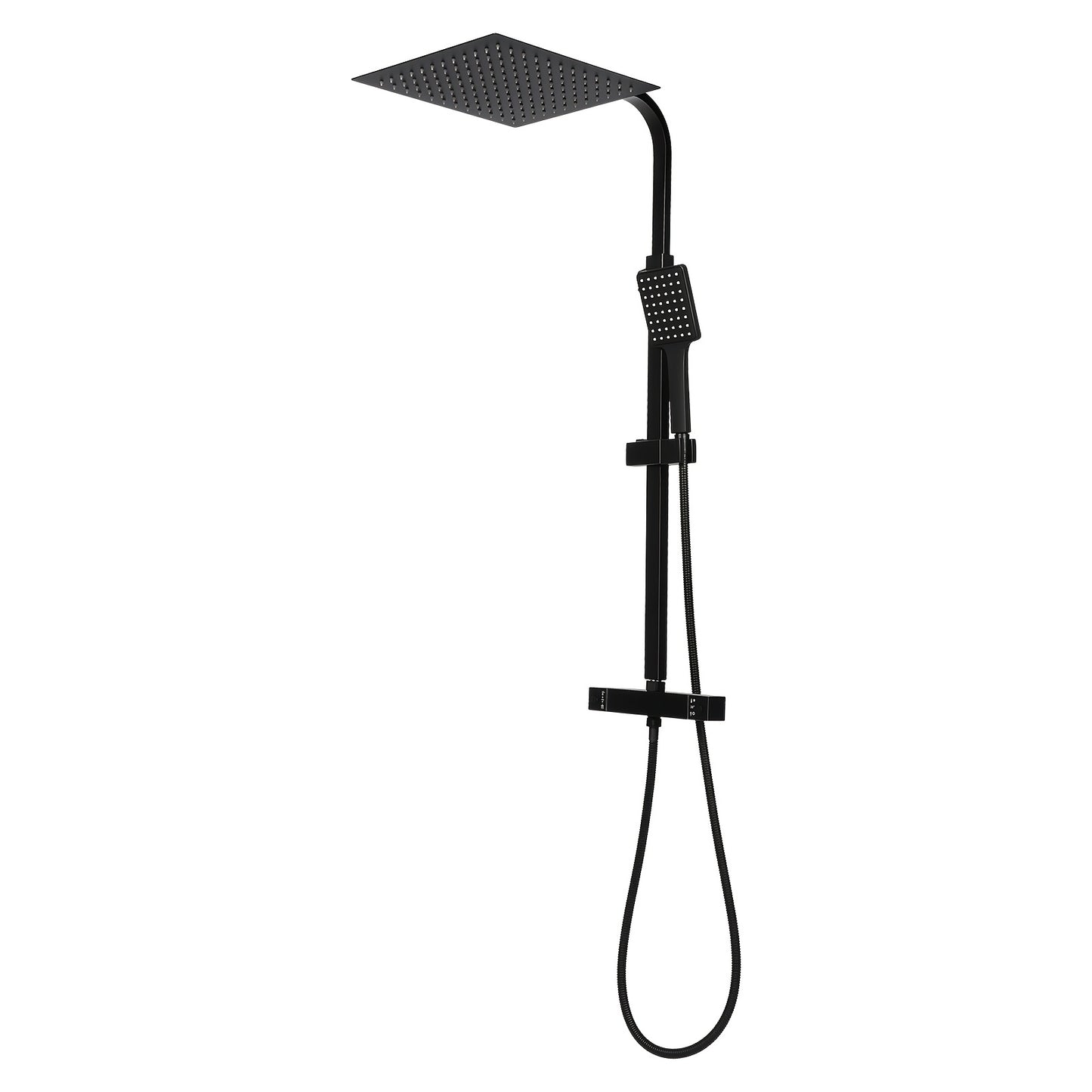 GDRASUYA10 30cm Black Shower Set, Wall Mount Square Rainfall Shower System, Stainless Steel, Polished Finish, Non-Electric Rain Shower and Handheld Shower Combo, for Home, Bathroom, School, Spa, Hotel