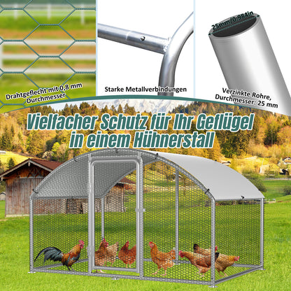 Chicken Coop Free-Range Enclosure, 3X2X2M/3X4X2M/3X6X2M/3X8X2M Galvanized Steel, Chicken House Dome Roof with Lock And Pe-Colored Tarpaulin, Easy to Clean, for Chicken Cage Bird Cage.