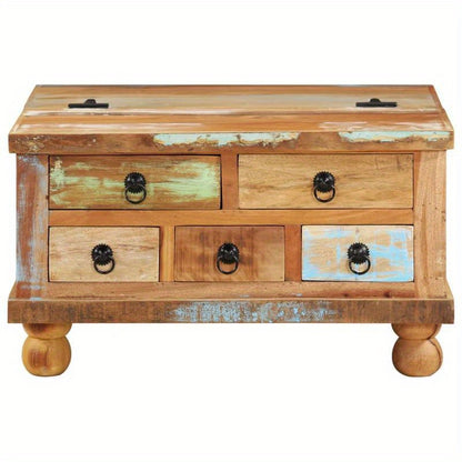Salontafel – Koffietafel – Bijzettafel – Woonkamertafel – Tafel – Mid-Century Modern – Turquoise Blauw & Natuurlijk Hout – Compact 70x70x38 cm – Solide Houtconstructie met 4 Poten en Lades