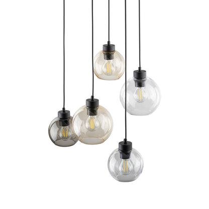 Hanglamp – Hanglampen – Pendellamp – Plafondlamp – Lamp – Set van 6 – Helder glas – Metalen voet