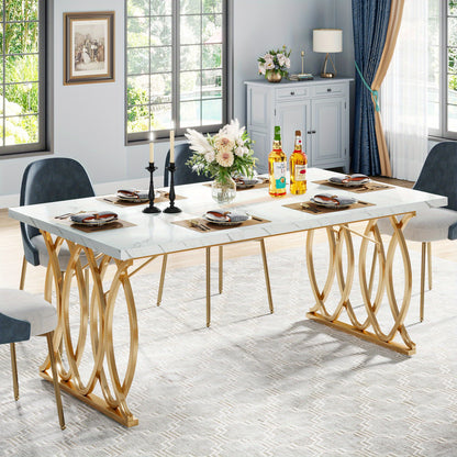Bureau – Werkplektafel – Computertafel – Kantoorbureau – Vergadertafel – Wit-Gouden Design – Robuust Metaal Frame – 160 cm Breed – Verstelbare Voetjes