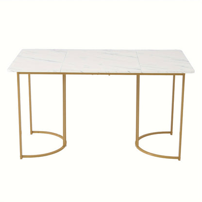 Eettafel – Tafel – Dinertafel – Keukentafel – Tafeltje – Wit Gouden Marmer – Verstelbare Poten – Compacte Afmeting 140x80 cm