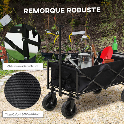 Strandkar – Bolderkar – Transportkar – Opvouwbare Bolderwagen – Trekkar – Verstelbare Telescoopgreep – Opvouwbare Tafelplaat – Polyester Stalen Frame – 117x51x100 cm – Zwart