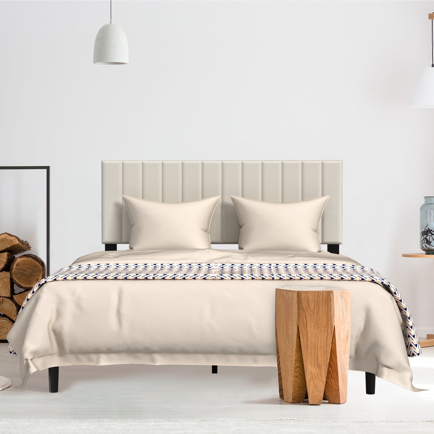Bedframe – Bedbodem – Ledikant – Boxspring – Slaapbank – Gestoffeerd Beige Fluweel – 140x200 cm – Houten Lattenbodem – Modern Design