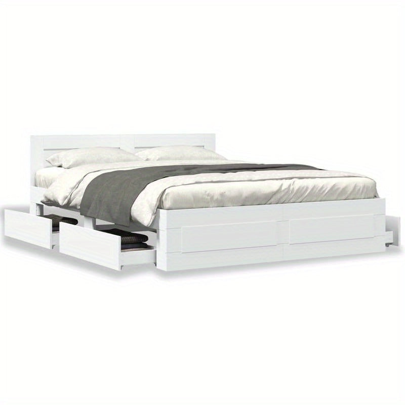 Bedframe – Bed – Bedframe Met Hoofdbord – Slaapkamermeubel – Enkelbed – Modern Wit – 150x200 cm – Duurzaam Multi-Layer Ontwerp – Gemakkelijk In Elkaar Te Zetten