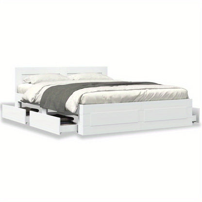 Bedframe – Bed – Bedframe Met Hoofdbord – Slaapkamermeubel – Enkelbed – Modern Wit – 150x200 cm – Duurzaam Multi-Layer Ontwerp – Gemakkelijk In Elkaar Te Zetten