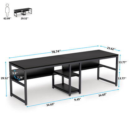 Bureau – Bureautafel – Computertafel – Werkplek – Dubbel bureau – 200 cm lang – Dubbele opbergruimte – Industrieel metalen frame