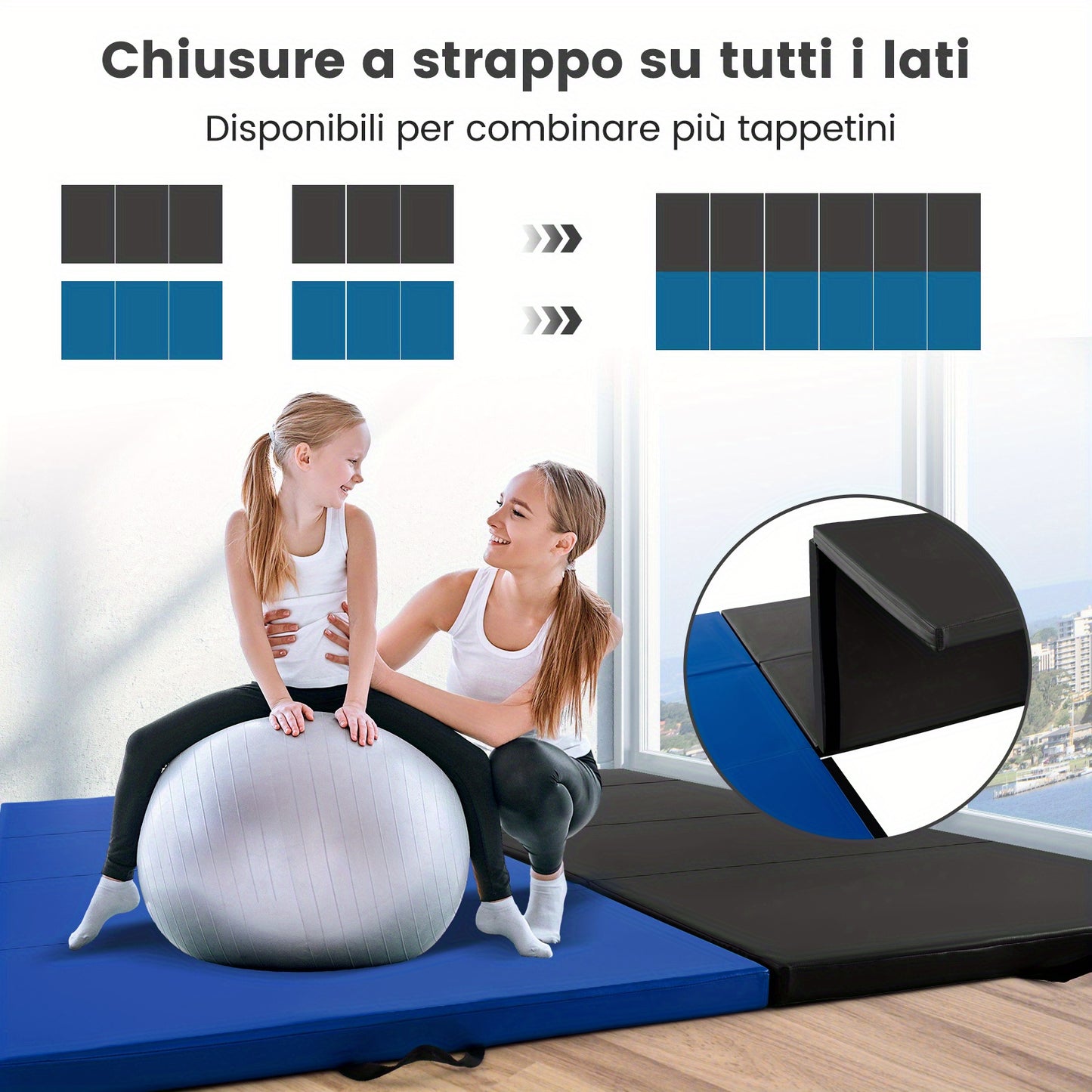 Opvouwbare Gymmat – Fitnessmat – Yogamat – Turnmat – Speelmat – Zwart – 300x117x5 cm – PU Leer Hoes & Draaghandvat