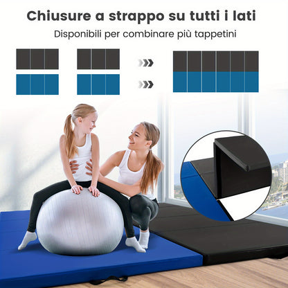 Opvouwbare Gymmat – Fitnessmat – Yogamat – Turnmat – Speelmat – Zwart – 300x117x5 cm – PU Leer Hoes & Draaghandvat