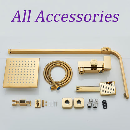 Modern Gouden Douche Systeem – Douche Set – Regendouche – Handdouche – Mengkraan – 20 cm Regenval – Thermostatisch – Wandmontage
