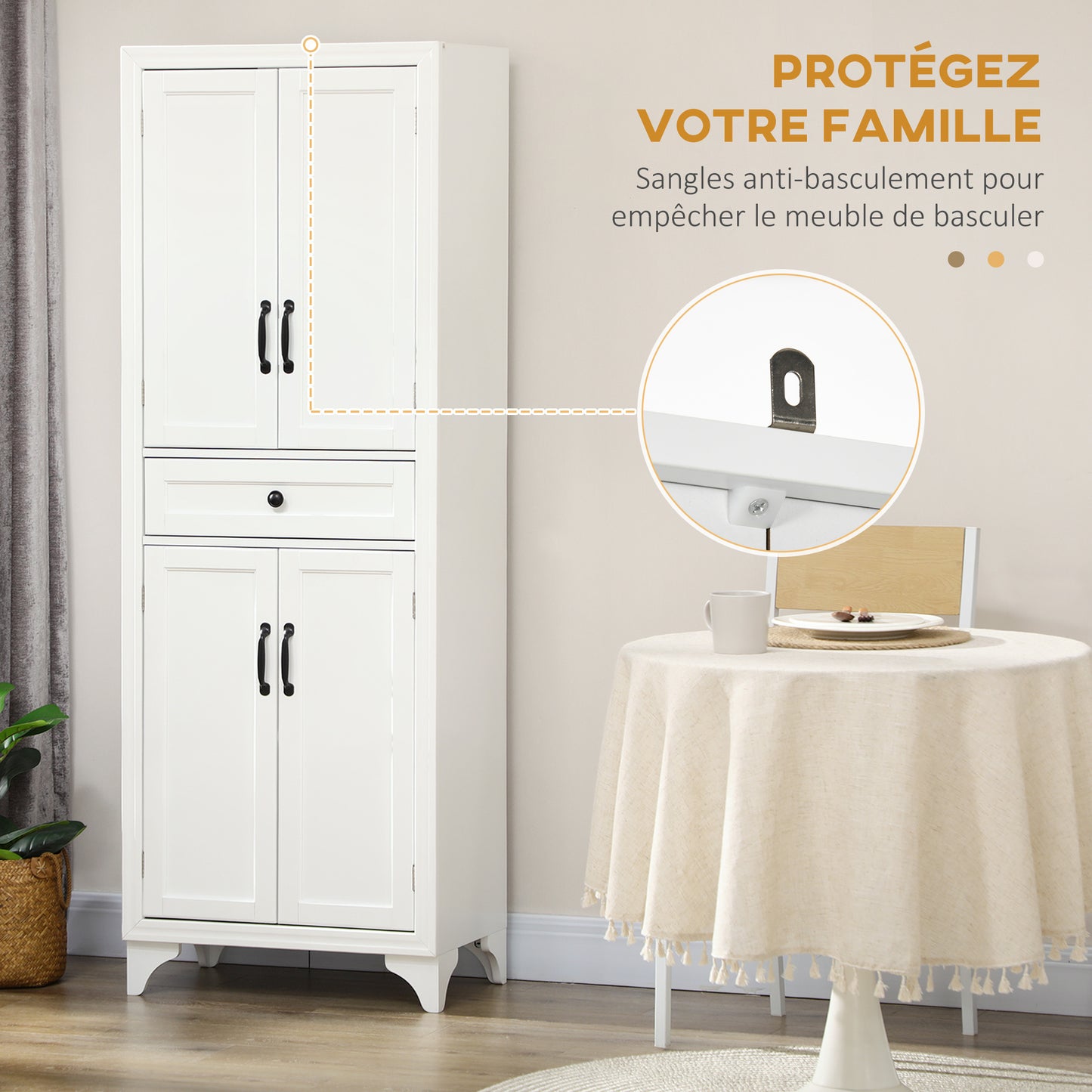 High Buffet Keukenkast – Keukenkastje – Buffettafel – Opbergkast – Dressoir – Hoog 170 cm – Met 4 Deuren en 1 Lade – Verstelbare Plank – Wit