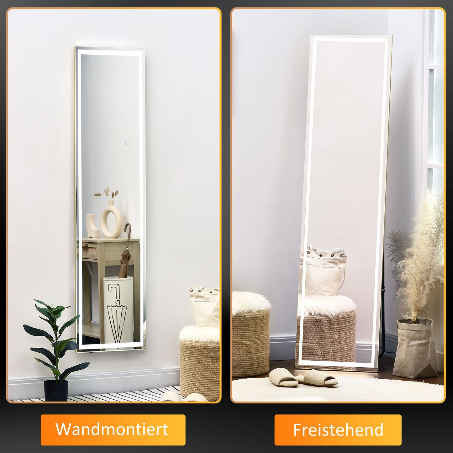 Staande Spiegel – Passpiegel – Wandspiegel – Volledige Lengte Spiegel – Kleedkamerspiegel – Dimbare LED-Verlichting – 156,5 x 40 x 37 cm – Zilverkleurig Frame