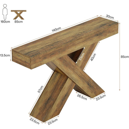 Sidetable – Wandtafel – Console Table – Accenttafel – Industrieel – 5-laags Opbergmeubel – Rustiek Bruin – Massief Houten Blad – Smal & Stevig Metaal Frame