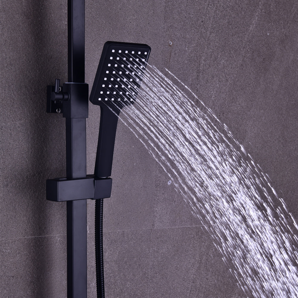 Modern Zwart Douche Systeem – Douche Set – Regendouche – Handdouche – Thermostatische Douchekraan – Messing & RVS – 360° Draaibaar & Instelbare Hoogte