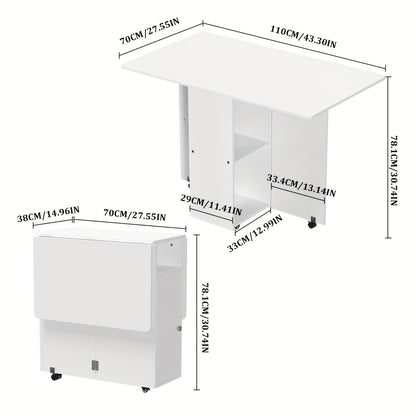Uitklapbare Eettafel – Uitschuifbare Tafel – Klaptafel – Verlengbare Keukentafel – Mobiele Eettafel – Ruimtebesparend Design – Metaal Met Wieltjes En 110x70x79 cm