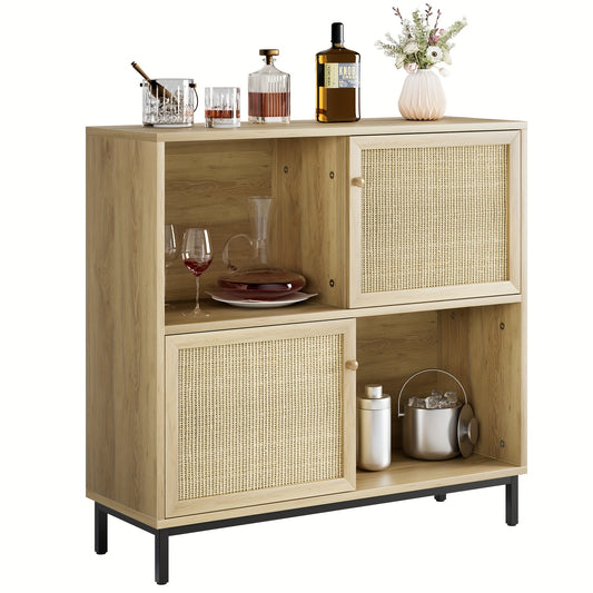 Sideboard – Dressoir – Opbergkast – Kast – Wandmeubel – Schuifdeuren – 4 Ruime Compartimenten – MDF Houtfineer – Compact 101 cm Hoog