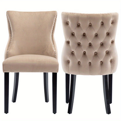 Eetkamerstoel – Stoel – Dinerstoel – Zitstoel – Fauteuil – Beige Velvet – Button Stitching – Comfortabele Zitting – Eigentijds Design