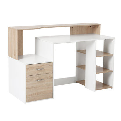 Bureau – Computertafel – Werkplekmeubel – Studieplek – Thuiswerkplek – Beige Eiken – Compact 137x55x92 cm – Hoogwaardig MDF Met Metaal