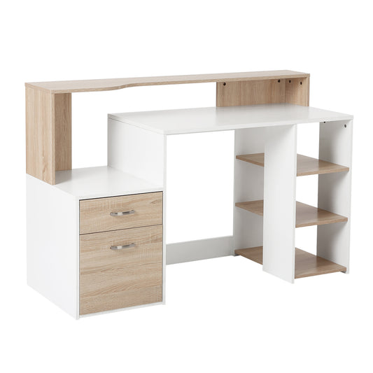 Bureau – Computertafel – Werkplekmeubel – Studieplek – Thuiswerkplek – Beige Eiken – Compact 137x55x92 cm – Hoogwaardig MDF Met Metaal