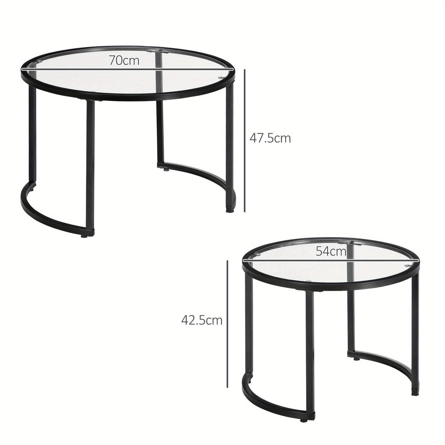 Bijzettafel Set – Salontafel – Side Table – Cocktailtafel – Tafeltje – Zwart Stalen Frame – Gehard Glasblad – Deels Stapelbaar – Voor Woonkamer & Lounge