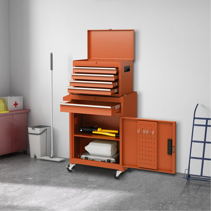 Werkstatttrolley – Gereedschapswagen – Toolcart – Werkbankwagen – Opbergtrolley – Oranje Kleur – Verwijderbare Gereedschapskist – 6 Laden Met Verstelbare Plank