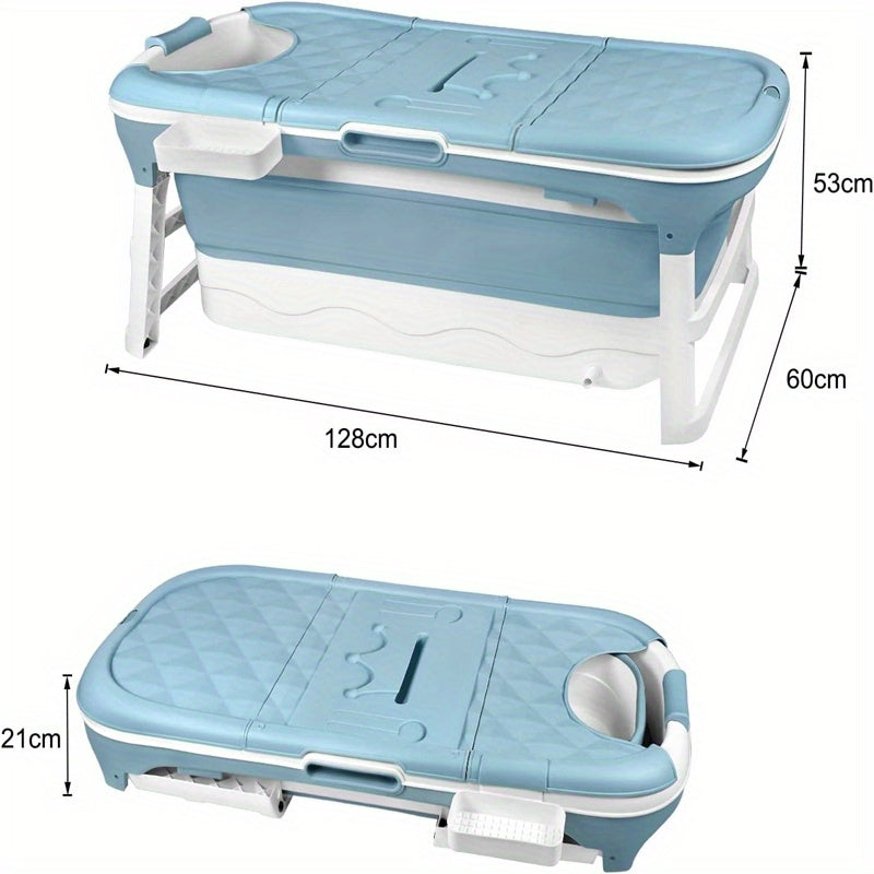 Inklapbare Badkuip Volwassenen – Opvouwbaar Bad – Mobiele Badkuip – Extra Groot Bad – Draagbare Badkuip – 128 x 62 x 52 cm – Duurzaam PP & Siliconen – Warmtebehoud Met Afdekking