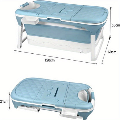 Inklapbare Badkuip Volwassenen – Opvouwbaar Bad – Mobiele Badkuip – Extra Groot Bad – Draagbare Badkuip – 128 x 62 x 52 cm – Duurzaam PP & Siliconen – Warmtebehoud Met Afdekking