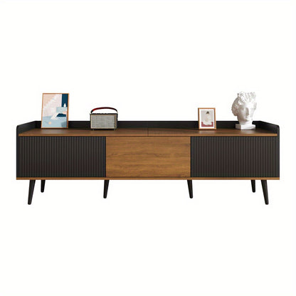 TV Meubel – Tv Kast – Tv Stand – Dressoir – Drie-Deurs Opbergkast – Compact Design – Zwart & Natuurlijk Hout – 160x39x49,5 cm – Duurzaam MDF – Ruime Opbergruimte