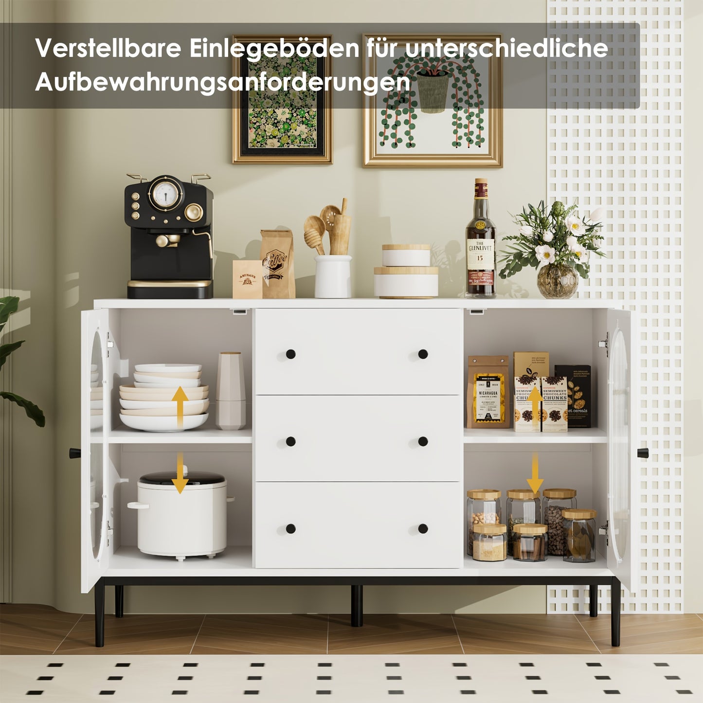 Ladekast – Kast – Opbergkast – Dressoir – Zijkast – Wit Zwart Hout – Verstelbare Planken – 3,2+ Kubieke Voet Capaciteit