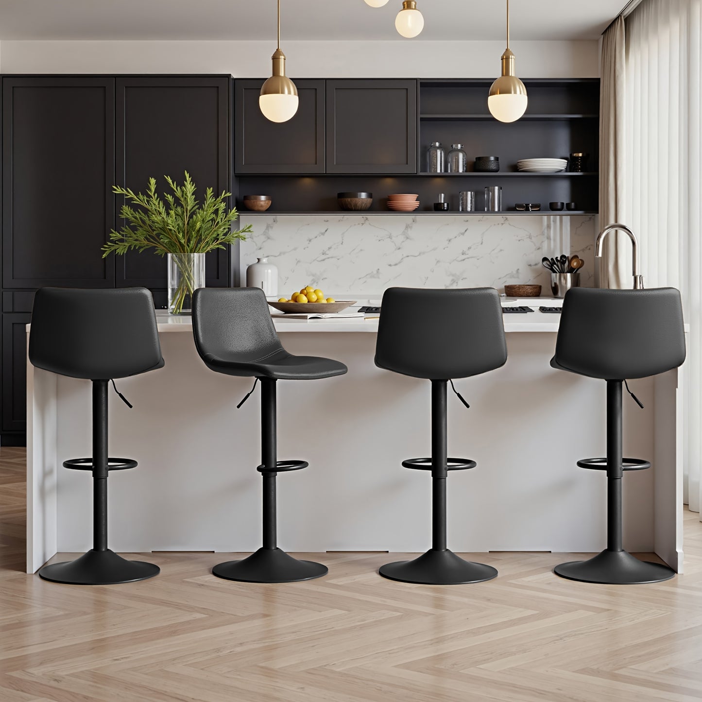 Barkrukken – Barkruk – Barstoelen – Keukenkruk – Barstoeltje – Zwarte Barkrukken Set Van 2 – Verstelbare Zithoogte – 360° Draaibaar Met Kunstleren Zitting