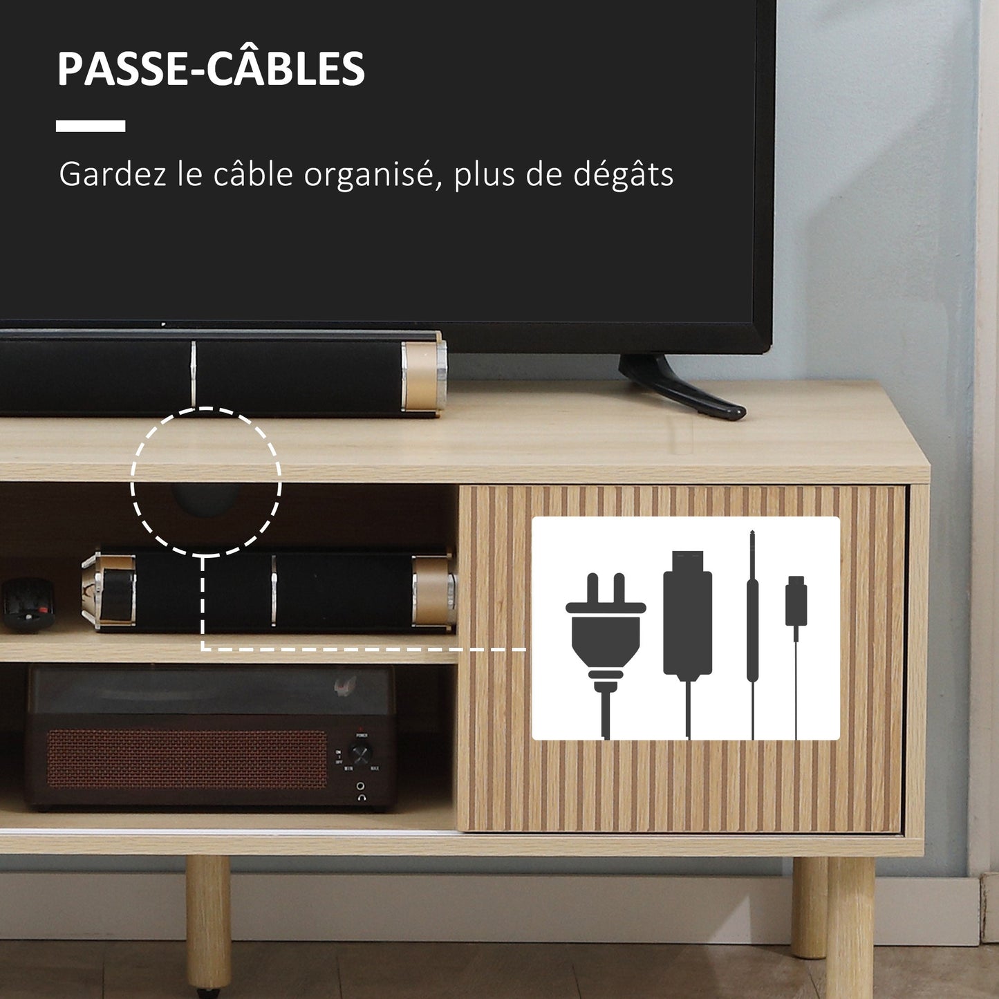 Tv Meubel – TV Kast – TV Dressoir – TV Stand – Meubel – Scandinavisch Design – 2 Schuifdeuren – Kabeldoorvoer – 115x40x49 cm – Geschikt tot 50 inch