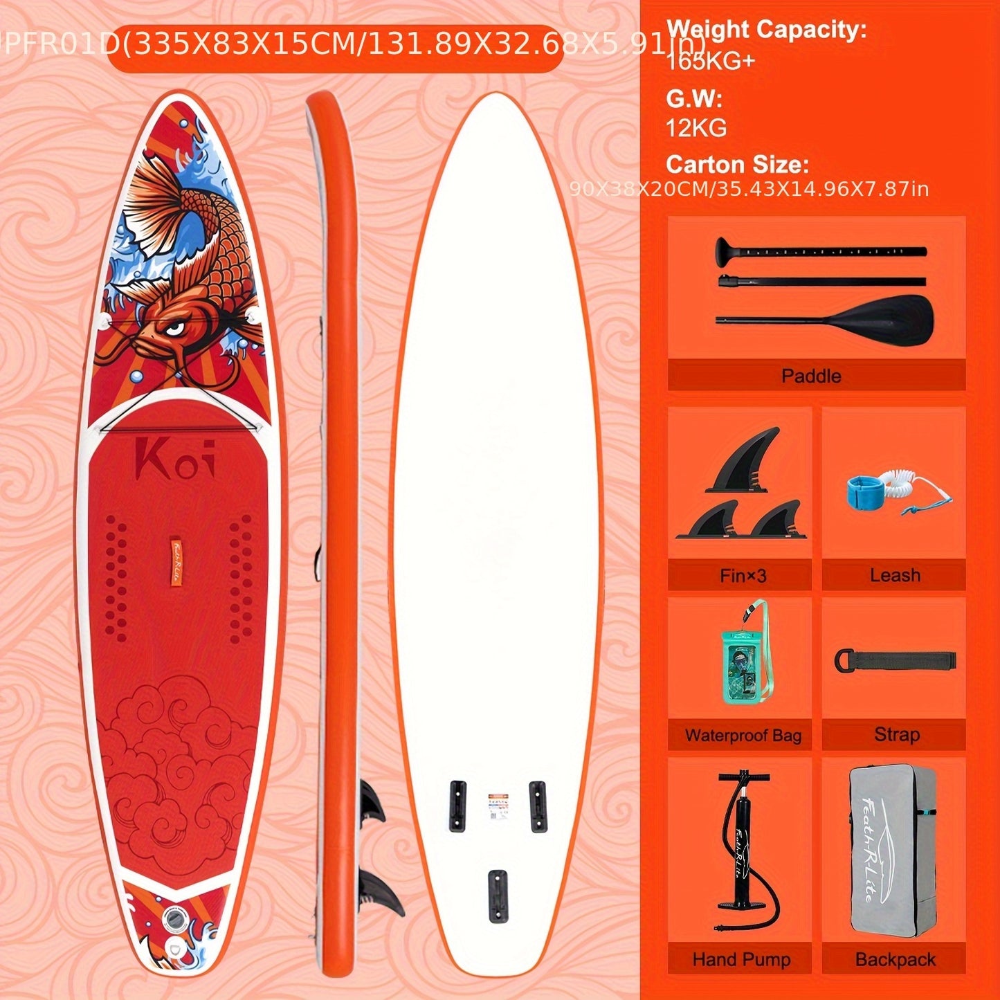 Paddleboard – SUP Board – Stand Up Paddle – Supplank – Waterboard – Carp Leaping Over Clear Waves Variant – Lichtgewicht PVC – Optimale Stabiliteit