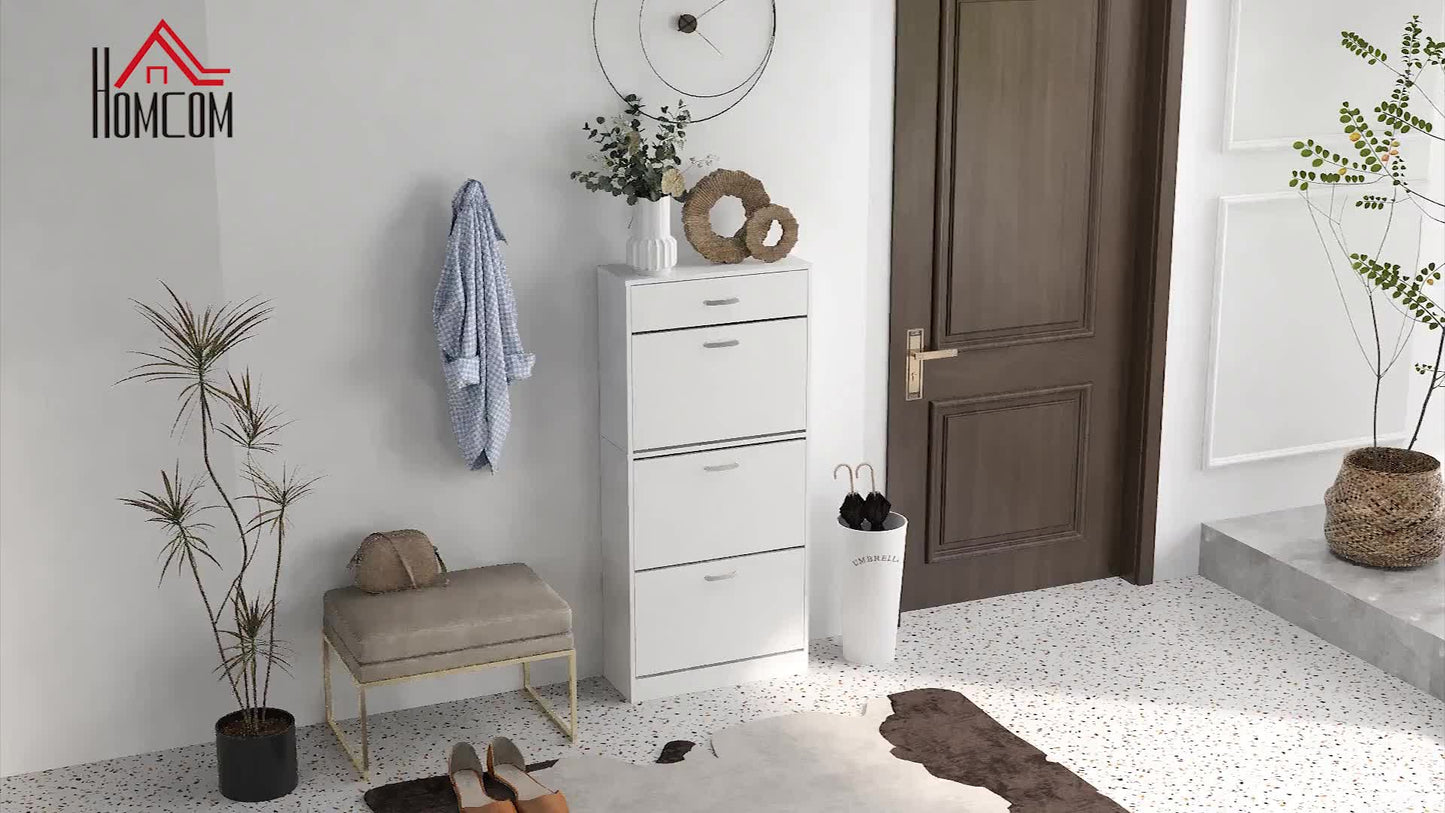 Schoenenkast – Schoenrek – Schoenopberger – Schoenmeubel – Opbergkast – Wit – Aluminium Handgrepen – 18 Paar Schoenen – Vouwdeuren Met Schuiflade