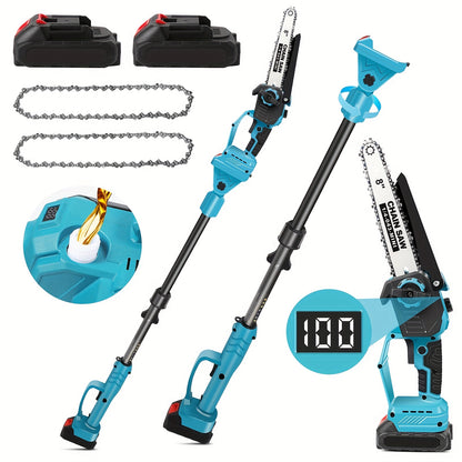 Elektrische Snoeizaag – Kettingzaag – Takkenzaag – Snoeistem – Accuzaag – Draadloos Met Uitschuifbare Steel – Krachtige Brushless Motor – 2x 3000mAh Batterijen – Blauw
