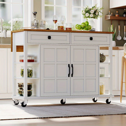 Keukentrolley – Serveerwagen – Keukenrolwagen – Opbergtrolley – Keukenwagen – Uitklapbaar Werkblad – 120 x 65 cm – Met 2 Lades – Met Wieltjes