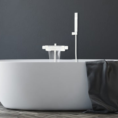 Muurmaandkraan – Badkraan – Douchekraan – Watervalkraan – Handdouche – Duurzaam Messing – Witte Mat Design
